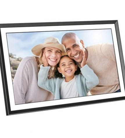 Agfa APF1560WIFI 15.6-inch digital photo frame displaying a colorful landscape image on its screen.