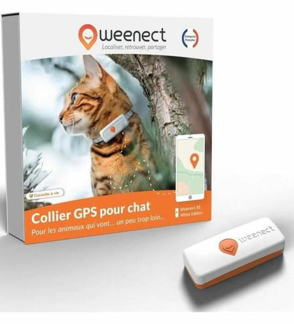 Weenect XS GPS tracker for cats, small white anti-theft device for pets, designed for dog and cat security