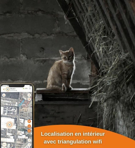 Weenect XS GPS tracker for cats, white anti-theft device with keyring attachment, designed for pet security and tracking.