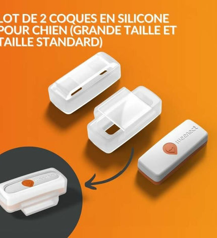 Weenect XS GPS anti-diefstal tracker for dogs, white device with digital display, designed for pet safety and monitoring.