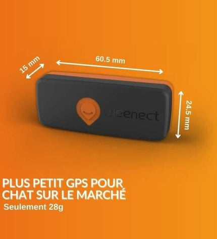 Black Weenect XS GPS anti-theft tracker for dogs, compact device designed for pet security and location tracking.