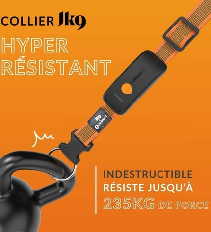 Weenect Orange anti-diefstal zoekapparaat voor honden, small and portable GPS tracker with orange casing for pet safety.