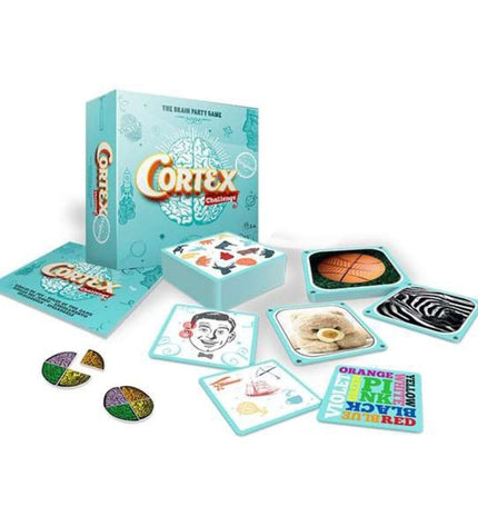 Asmodee Cortex Challenge board game with colorful cards and game pieces for fun mental challenges and brain games.