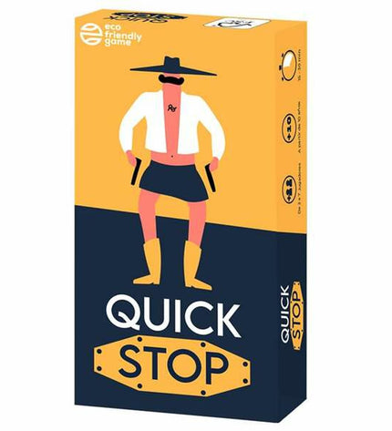 Asmodee Quick Stop board game with colorful cards and game pieces on a table, suitable for family and party gaming.