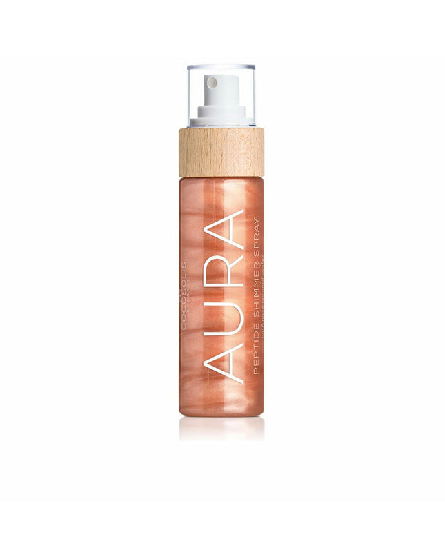 Cocosolis AURA nutritional supplement bottle, 110 ml, in a clear plastic container with a white label and pump dispenser.
