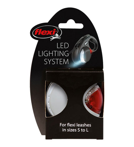 Flexi Grijs Beveiligingslicht for dogs, compact safety light attached to a dog collar, visible in the image.