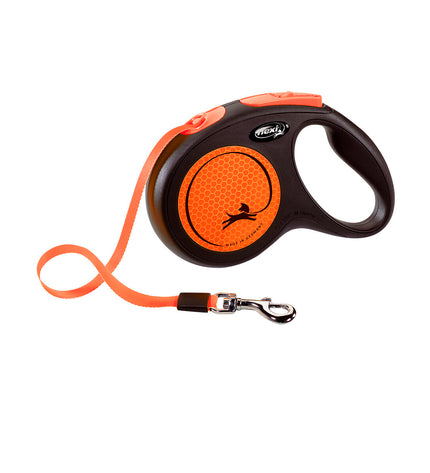 Orange Flexi 5m dog leash with handle and retractable cord, designed for flexible control of small dogs.