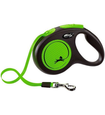 Flexi NEW NEON 5m green dog lead with handle, durable and flexible, designed for small dogs, brand Flexi.