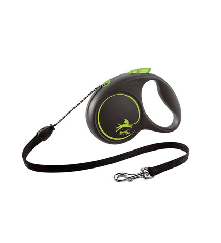 Green Flexi Design XS dog leash, 3 meters long, with a lightweight, retractable cord and ergonomic handle for small dogs.