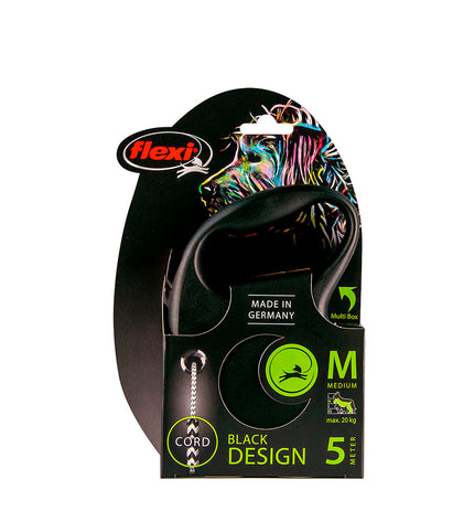 Silver Flexi 5-meter dog leash from Flexi, durable retractable dog lead for large dogs, showing the leash extended and coiled.