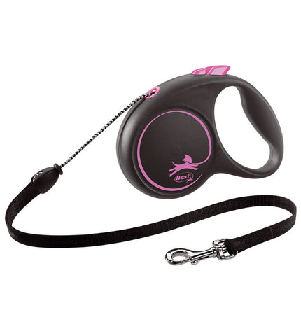 Flexi Black Design 5m dog leash in pink with compact size for small dogs, durable and flexible for comfortable walks.