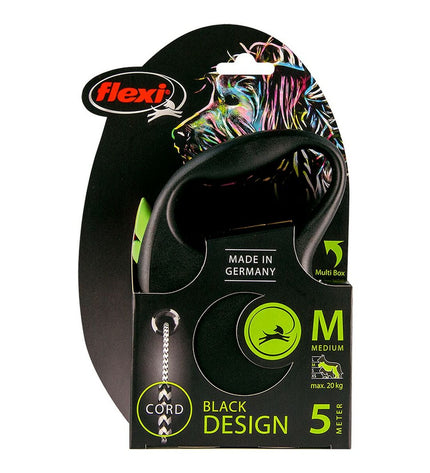 Flexi BLACK DESIGN 5m dog leash in green, made of durable material, with a comfortable grip and adjustable length for medium-sized dogs.