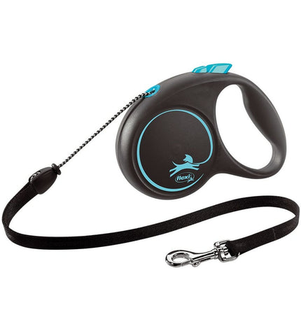Flexi Black Design 5m dog leash in blue for medium-sized dogs, durable nylon material with ergonomic handle.