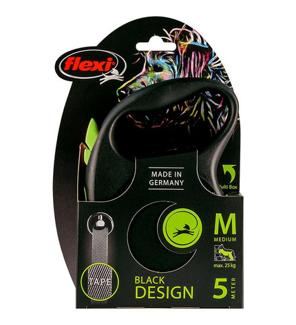 Flexi BLACK DESIGN 5m dog leash for small dogs in green, made of durable material, with a compact and ergonomic handle.