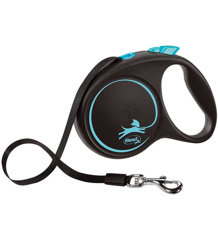 Flexi BLACK DESIGN 5m blue dog leash for medium-sized dogs, made of durable material with a comfortable handle.