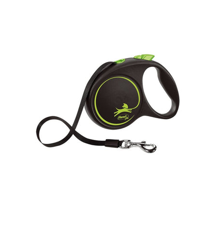 Green Flexi dog leash for medium-sized dogs, featuring a durable design and comfortable grip for easy walking.