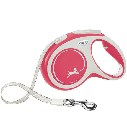 Red Flexi NEW COMFORT XS dog leash with adjustable nylon strap and ergonomic handle, designed for small dogs.