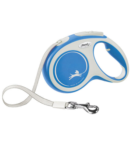 Blue Flexi NEW COMFORT 5m dog leash in size S, flexible and durable with a comfortable grip for easy control.