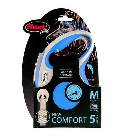 Flexi NEW COMFORT 5m blue dog leash for small dogs, durable and lightweight dog walking accessory by Flexi.