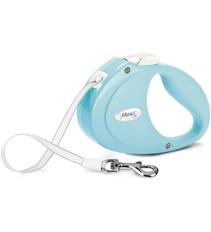 Blue Flexi Puppy 2m dog leash with adjustable length, made for small dogs and puppies, featuring a durable nylon strap and ergonomic handle.