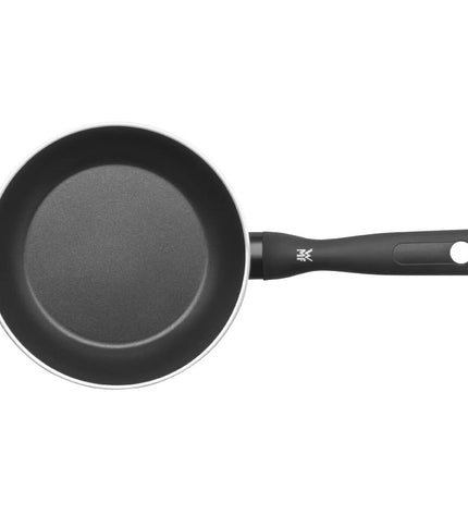 WMF PERMADUR Inspir black and gray aluminum pan for cooking, with a non-stick surface and ergonomic handle.