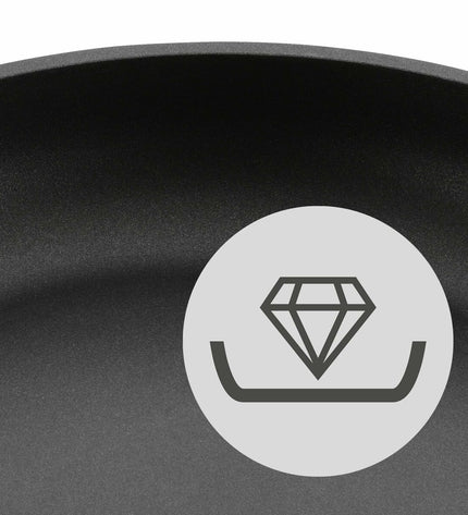 WMF PERMADUR INSPIR black cookware pan for home cooking, durable non-stick kitchen utensil with sturdy handle.