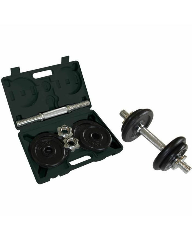 Black Schildkröt 10 kg dumbbells with two parts for fitness and outdoor exercise, shown in a close-up image.