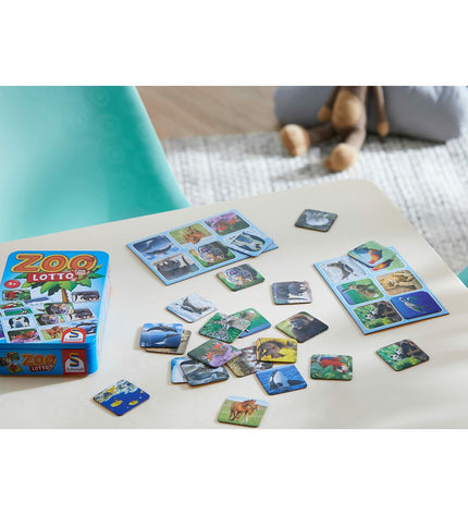 Schmidt Spiele Zoo Lotto dieren speelgoed met kleurrijke kaarten en dierenillustraties voor kinderen.