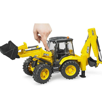 Bruder toy excavator (Graafmachine Bruder) with realistic details, suitable for children, in a bright yellow color.