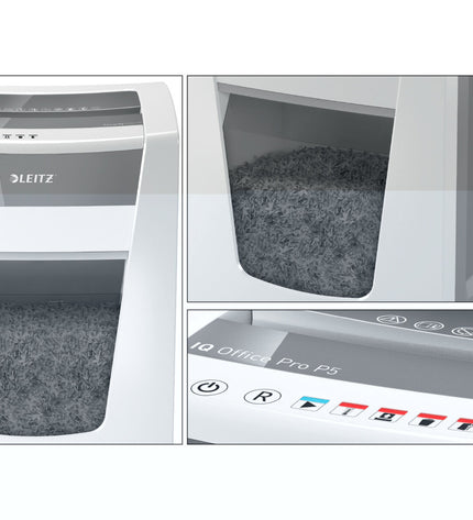 Leitz Office Pro P5 Microsnippers paper shredder in black with control panel and compact design, suitable for office use