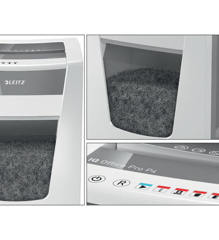 Leitz Office Pro P4 paper shredder in black with control panel and paper feed slot for secure document disposal.