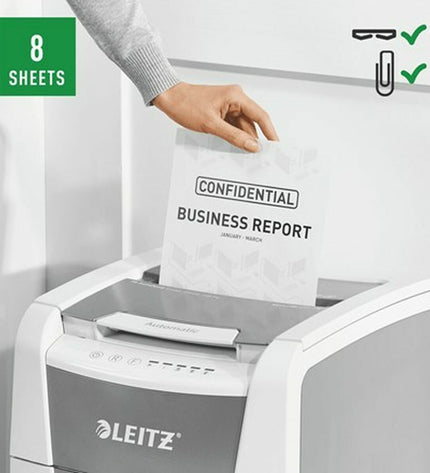 Leitz IQ 100 Autofeed paper shredder for office use, compact office electronics with automatic paper feeding.