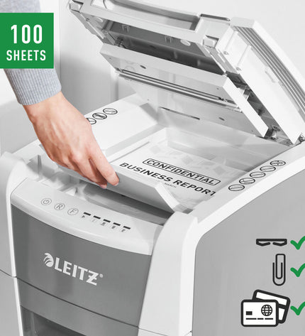 Leitz IQ 100 Autofeed paper shredder microsnippers for office use, compact office electronics and stationery