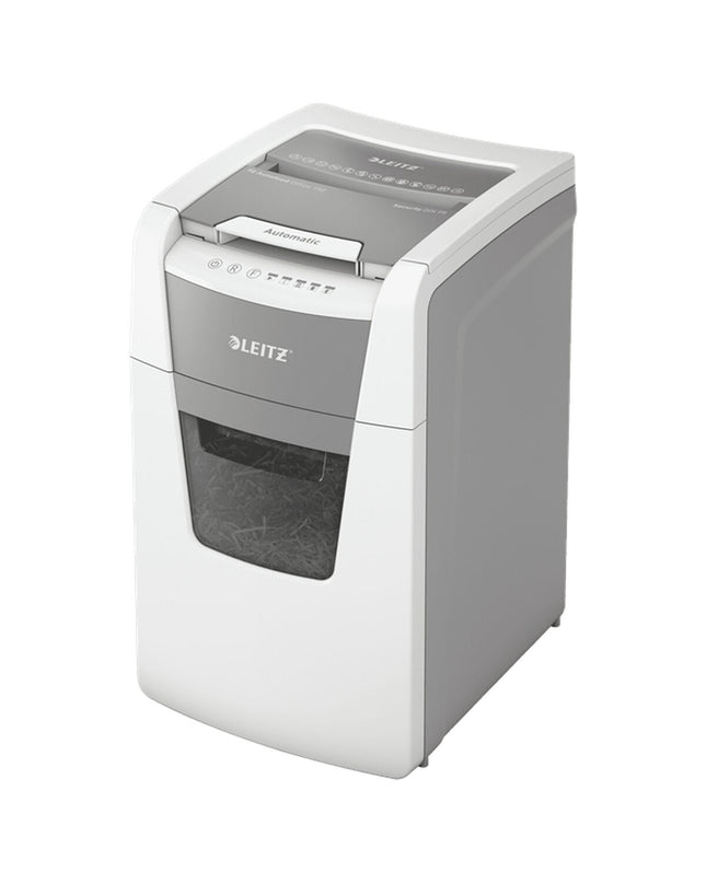 Leitz IQ 150 Autofeed paper shredder, microsnippers for office use, with sleek design and automatic paper shredding feature.