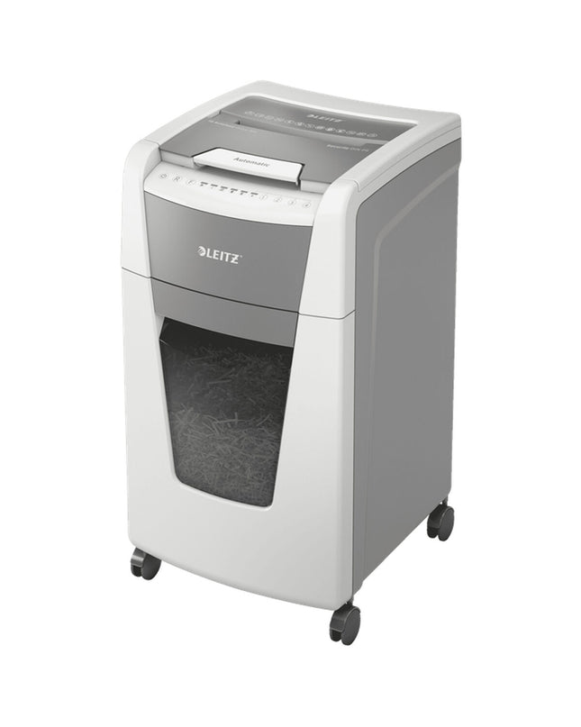 Leitz IQ 300 Microsnippers paper shredder with autofeed, 60-liter capacity, office electronic, ideal for secure document disposal.