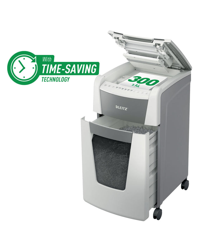 Leitz IQ 300 Autofeed P5 paper shredder with 60-liter capacity, office electronics and stationery, microsnippers model.