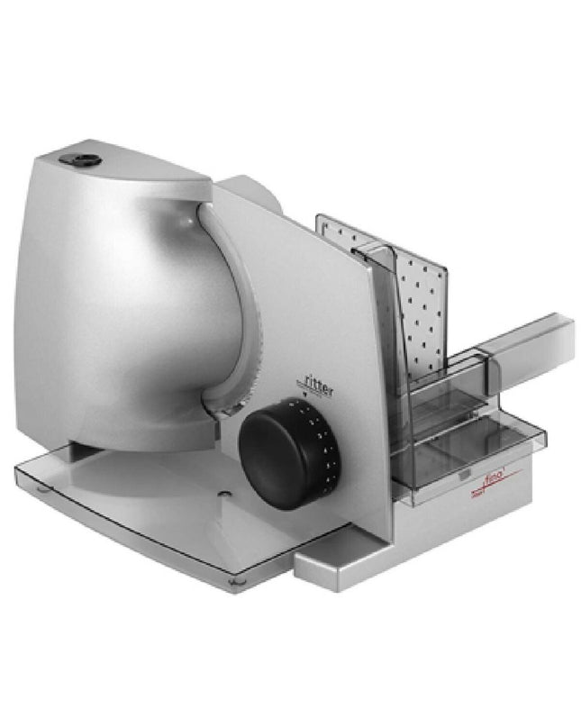 Ritter ECO COMPACT slicing machine with stainless steel blades and compact design for home kitchen use.