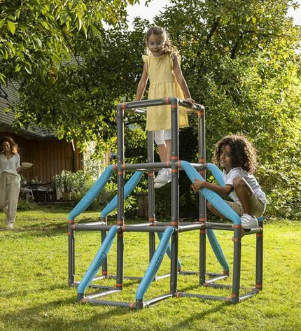 Smoby BIG Kraxxl The Tower activity center for outdoor play, featuring climbing, slides, and sports equipment for kids.