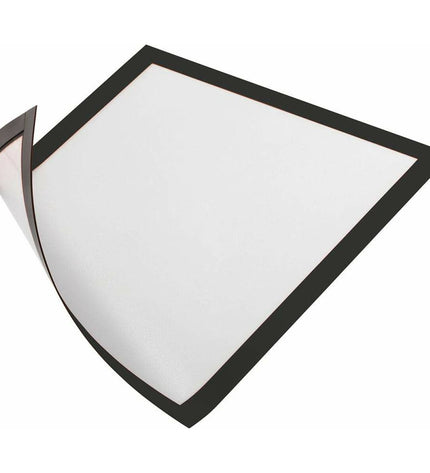 Set of five black Durable Duraframe magnetic photo frames for home decor, designed to display photos easily on metal surfaces.