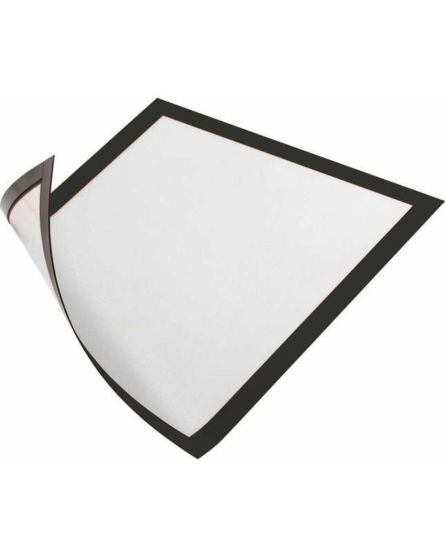 Set of five black Durable Duraframe magnetic photo frames for home decor, designed to display photos easily on metal surfaces.