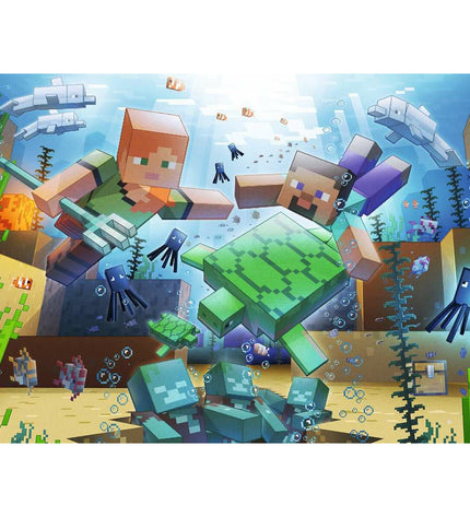 Ravensburger 1000-piece puzzle in progress, colorful images and detailed artwork on the box, perfect for puzzle enthusiasts.