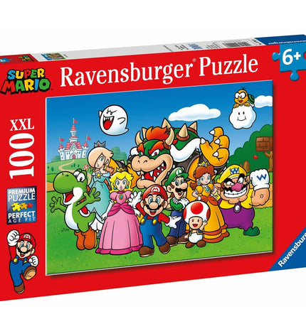 Ravensburger 100-piece puzzle showing colorful landscape with detailed illustrations for children and puzzle enthusiasts.