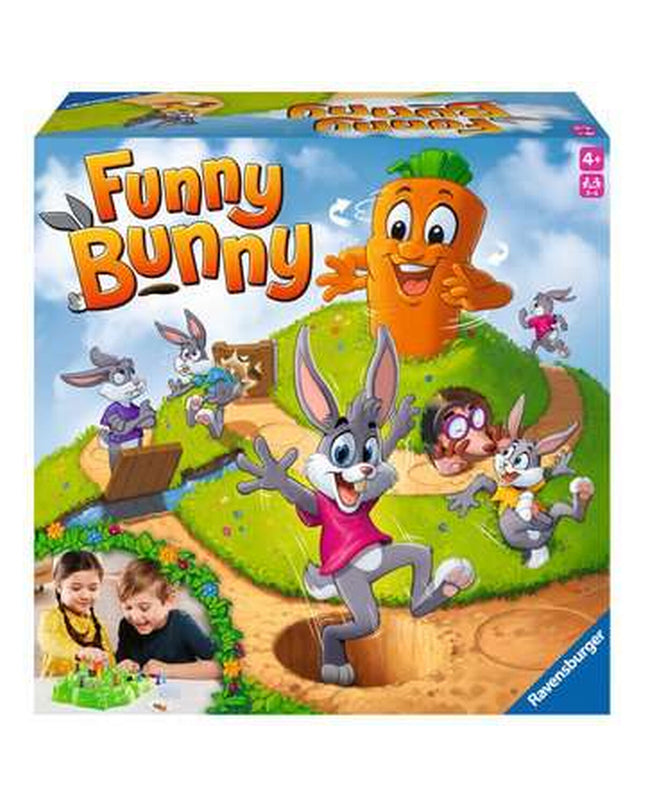 Ravensburger board game with colorful puzzle pieces and game components on a wooden table, perfect for family fun.