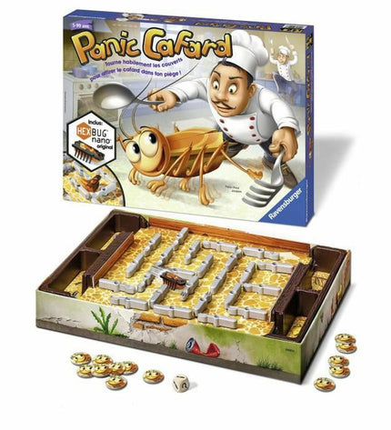 Ravensburger Panic Cockroach board game with colorful game pieces and packaging for family fun and entertainment.