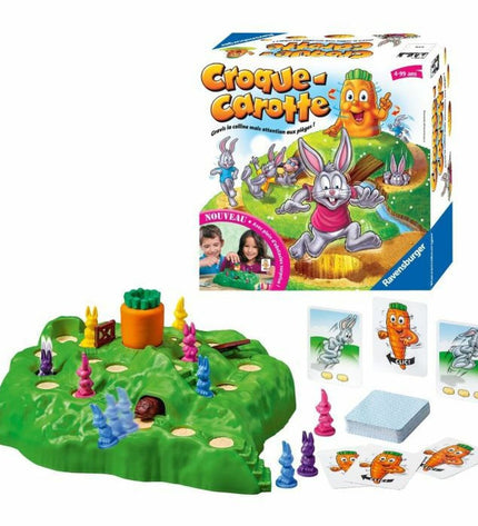 Ravensburger Croque-Carotte game with colorful game pieces and playing board, part of Ravensburger's speelgoed en games collection.