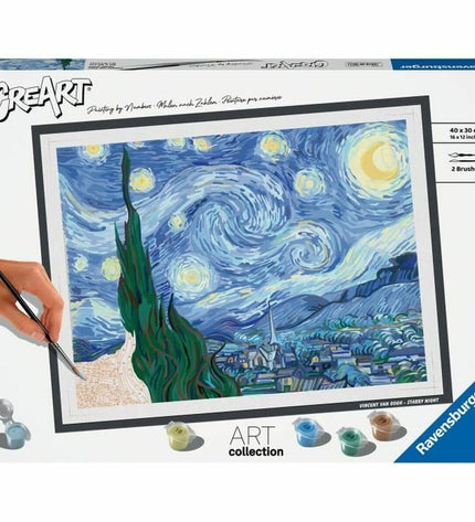 Ravensburger CREART Van Gogh board game with colorful artwork, featuring game pieces and vibrant visuals on the box.