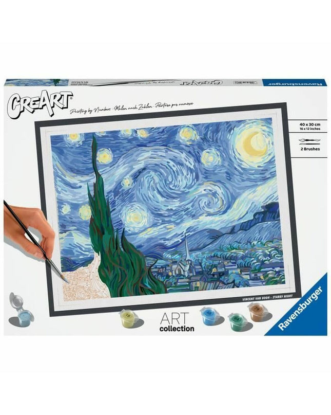 Ravensburger CREART Van Gogh board game with colorful artwork, featuring game pieces and vibrant visuals on the box.