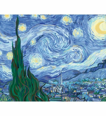 Ravensburger CREART Van Gogh board game with colorful artwork, featuring game pieces and vibrant design elements.
