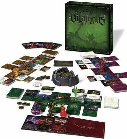 Ravensburger Villainous board game with colorful character cards and game pieces for fantasy-themed gameplay.