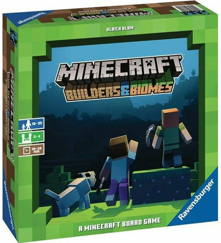 Ravensburger Minecraft The Game board game for kids, featuring colorful Minecraft-themed artwork and game pieces.